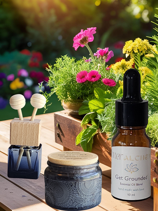 Get Grounded Aromatherapy Essential Oil Blend, Car Air Freshener, and Candle