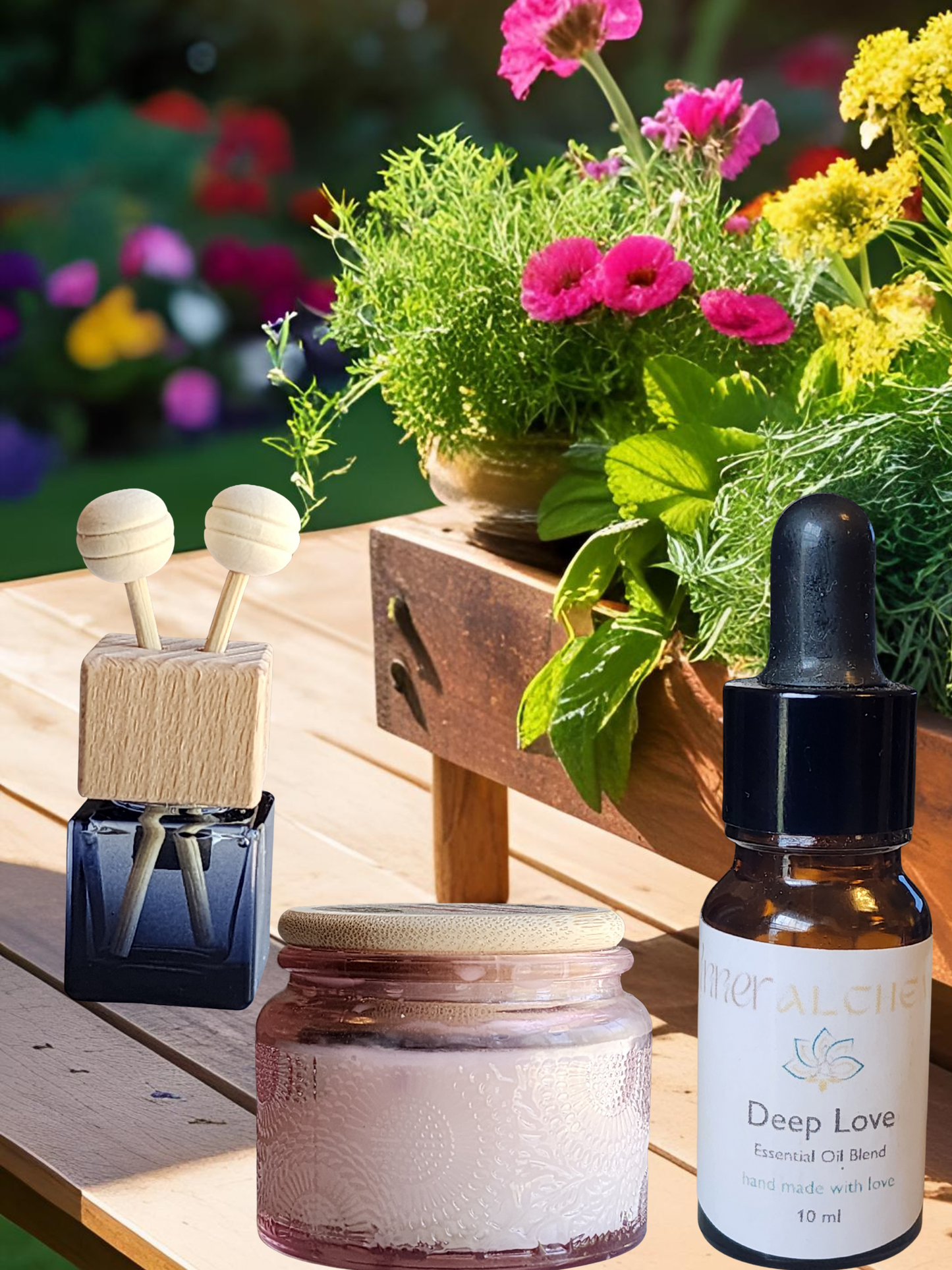 Deep Love Aromatherapy Essential Oil Blend, Car Freshener, and Candle