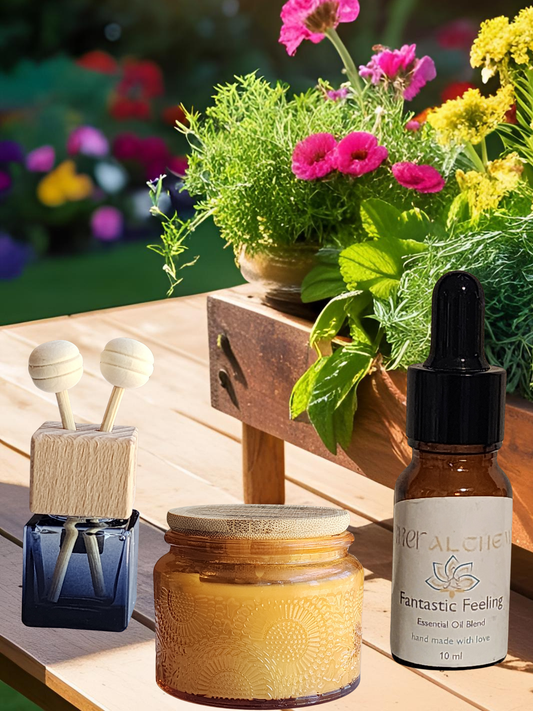 Fantastic Feeling Aromatherapy Essential Oil Blend, Car Freshener, and Candle
